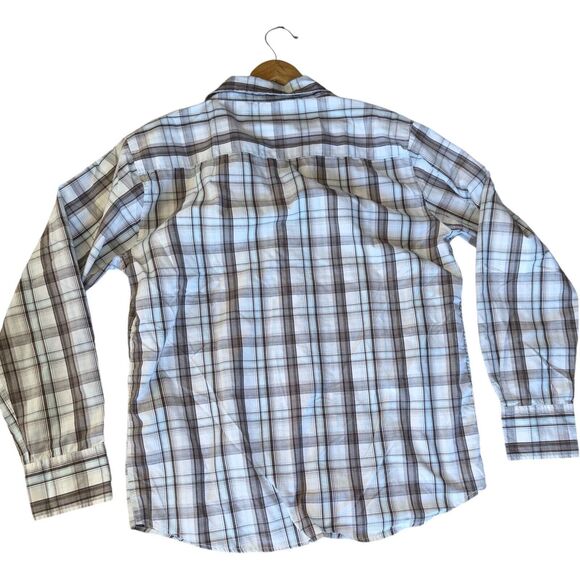 Mens Button Down Shirt XL Plaid 90s Western Flap Pocket Triple Snap Cuffs - Picture 15 of 16